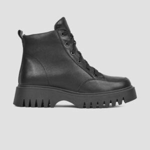 Шкіряні черевики чорного кольору зі шнурком та блискавкою (vm-astra-50ch)