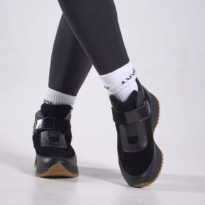 Кросівки чорні з липучкою — шкіра та замша (vm-176-48ch)