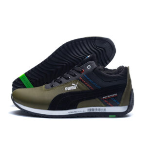 Чоловічі зимові шкіряні кросівки Pm BMW MotorSport (В зел. бот)