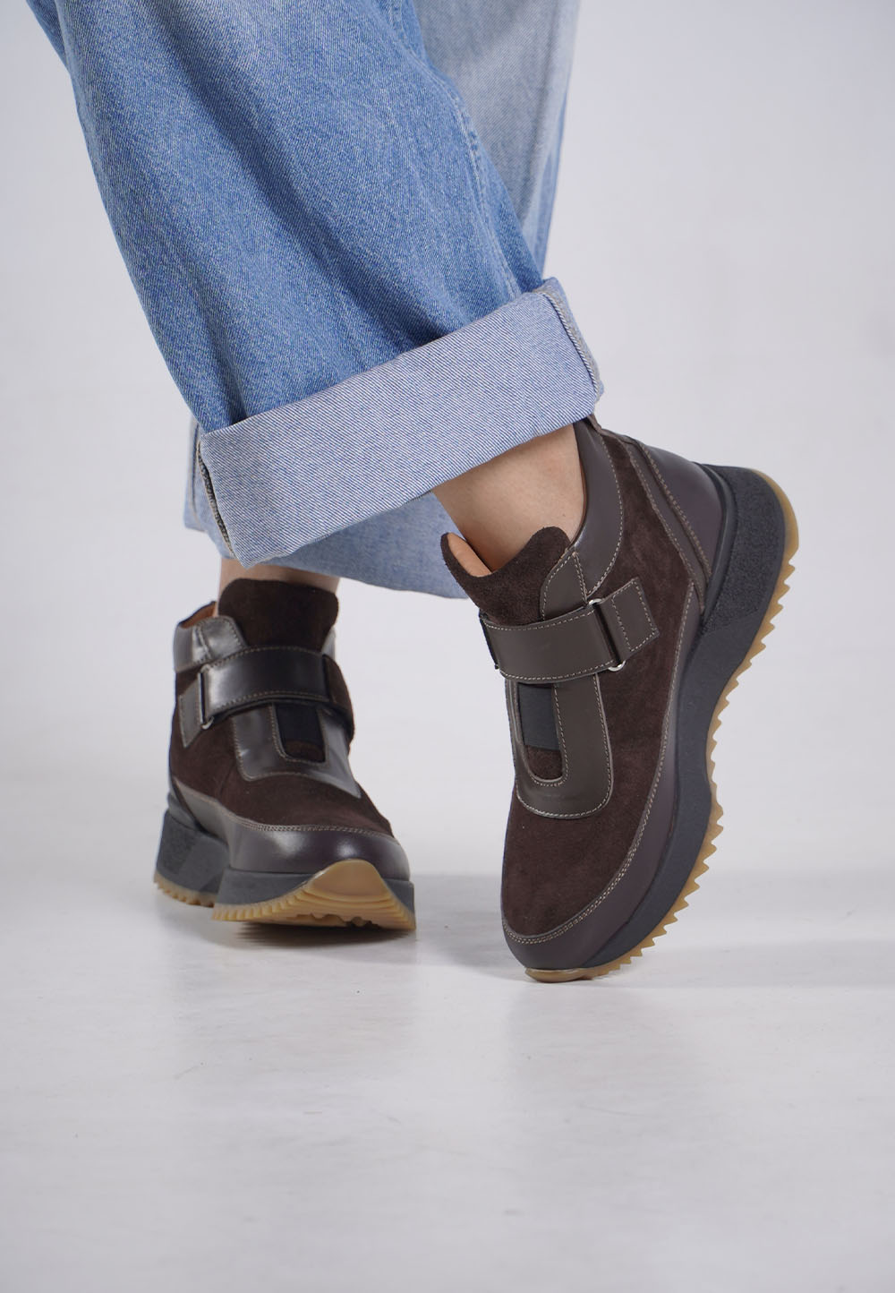 Кросівки коричневі з липучкою — шкіра та замша (vm-176-48k) - Зображення 2