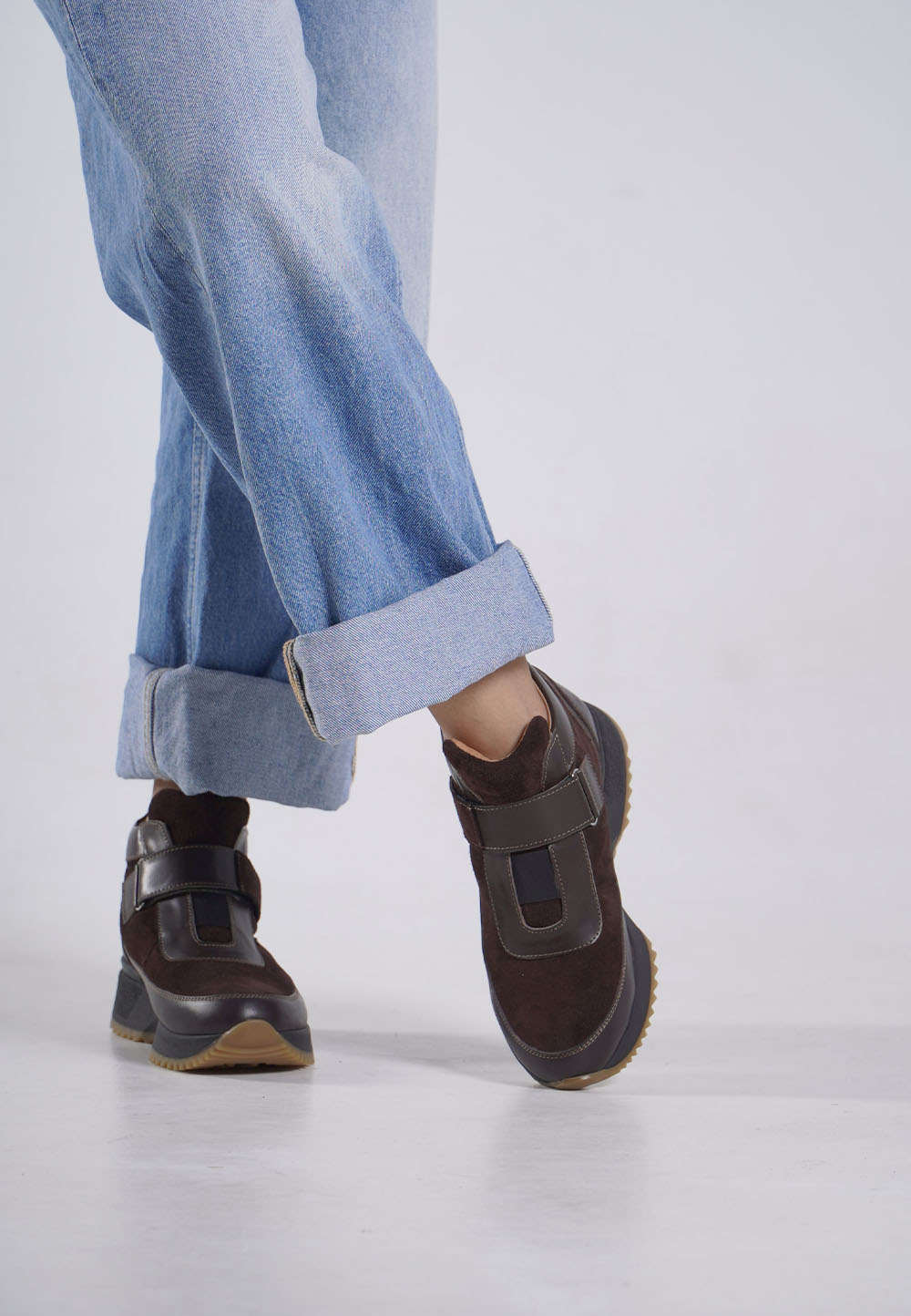 Кросівки коричневі з липучкою — шкіра та замша (vm-176-48k) - Зображення 3