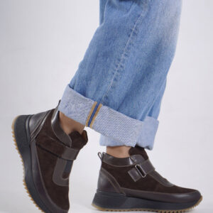 Кросівки коричневі з липучкою — шкіра та замша (vm-176-48k)