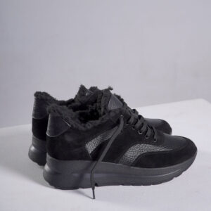 Жіночі зимові косівки чорні — шкіра та замша (vm-176-47pr)