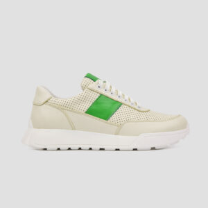 Стильні жіночі бежеві шкіряні кросівки з зеленими вставками (vm-om-191b)