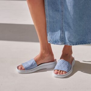 Жіночі шкіряні шльопанці блакитного кольору (vm-2206s)