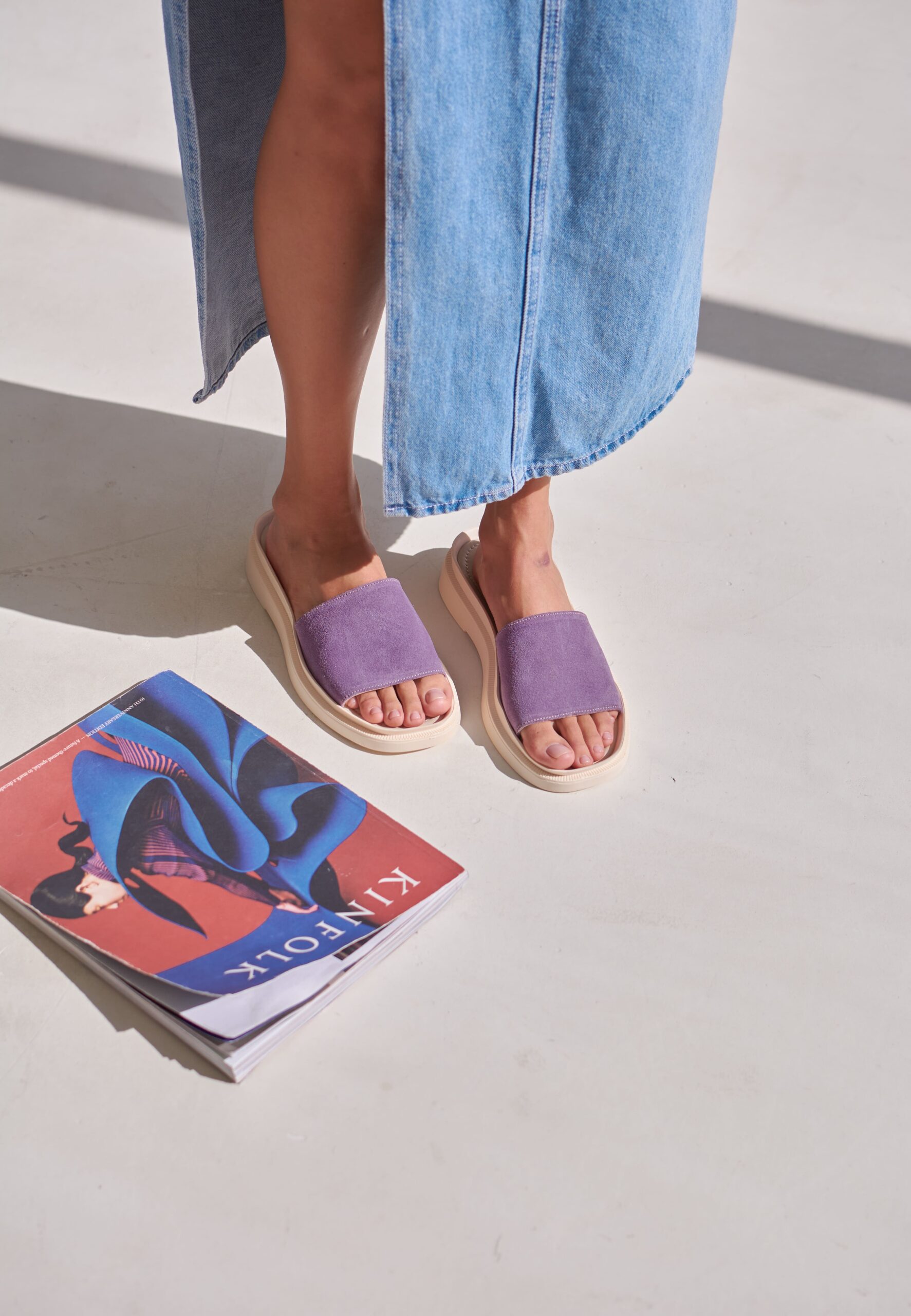 Жіночі замшеві шльопанці фіолетового кольору (vm-2206f) - Зображення 3