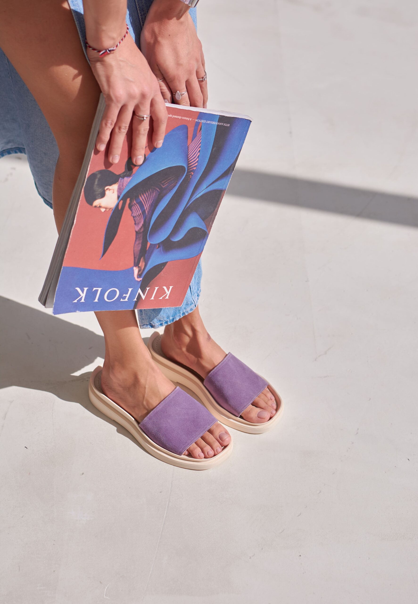 Жіночі замшеві шльопанці фіолетового кольору (vm-2206f)