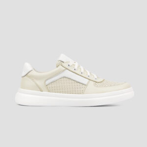 Бежеві шкіряні кеди з перфорацією та білими вставками (vm-em-093)