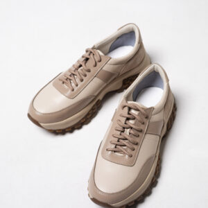 Кросівки жіночі в комбінації шкіри та замші кольору капучино (vm-176-351)